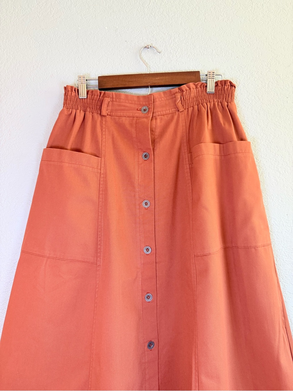 Vintage Sears 70s Carriage Court Sport Rust A-Line Button Front Midi Skirt 16 - Picture 2 of 9